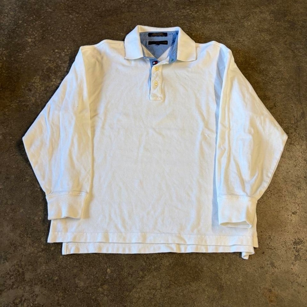 2000s Y2K tommy hilfiger white rugby polo